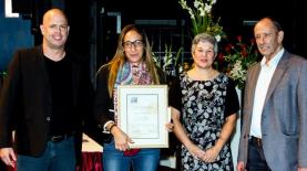 חיים געש יו"ר קרן שלם,  ריבה מוסקל מנכ"לית הקרן,  מיה איידן ויועץ התקשורת גיל ניצן, צילום: נורית מוזס