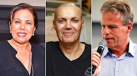 ארי שמאי, אבנר הררי ומרגול צנעני, צילום: ויקיפדיה, פייסבוק/אבנר הררי, מרגול צנעני