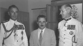 משה שרת לואי מאונטבאטן ופרנסיס אוונס, צילום: ELDAN DAVID לעמ