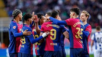 שחקני ברצלונה חוגגים שער, צילום: Shutterstock