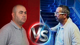 תומר "משקף לבן" מול לירן "חולצה אפורה", צילום: בינה מלאכותית יוצרת, מסך חדשות 12