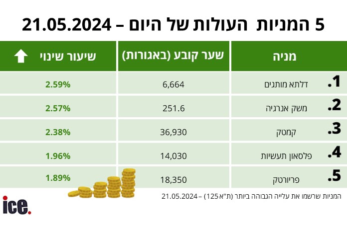 חמשת המניות העולות 21.05.24